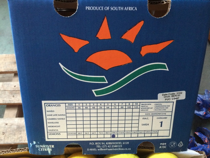 南非檸檬規格標簽